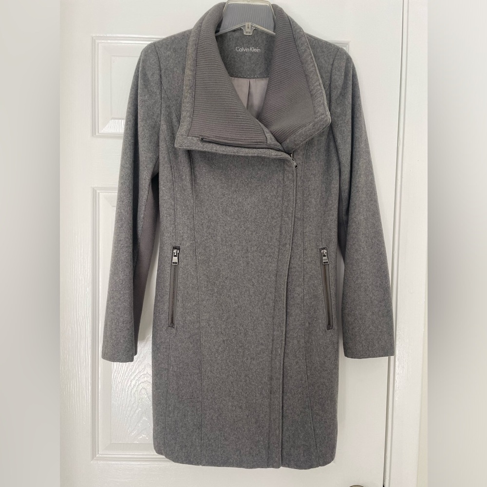 Calvin Klein Angled Twill Wrap Coat